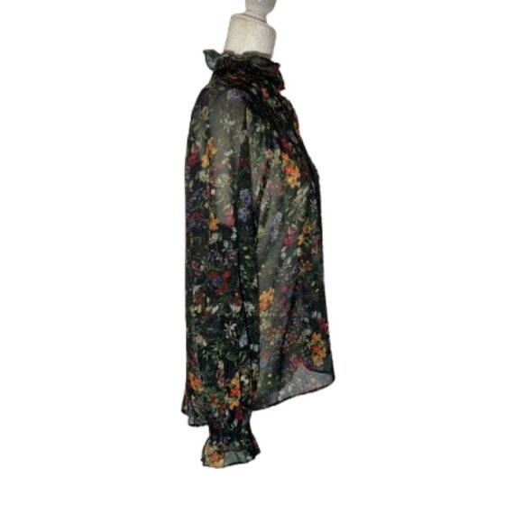 H&M Sheet Long Sleeve Multi Color Floral Print Top - Size 8 - Picture 4 of 9